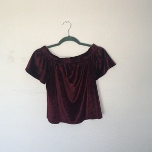 Crushed velvet off the shoulders top